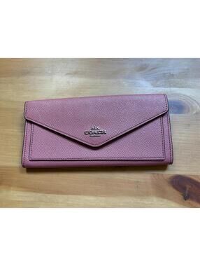 Coach Pink Crossgrain Leather Envelope Flap Wallet Snap Closure